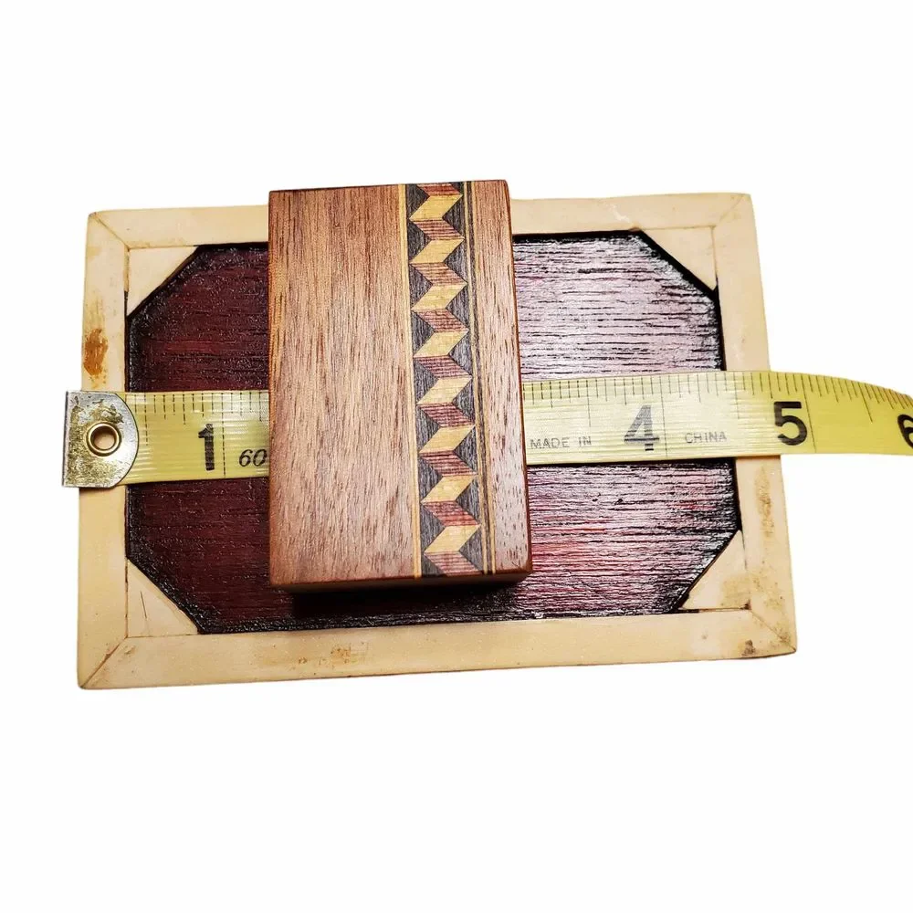 Vintage 1950s Handmade Pearl Bone Wood Inlaid Marquetry Jewelry Box